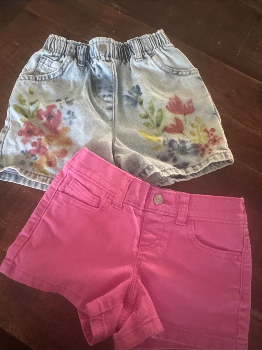 Pink Cotton Shorts & Floral Denim-Style Shorts